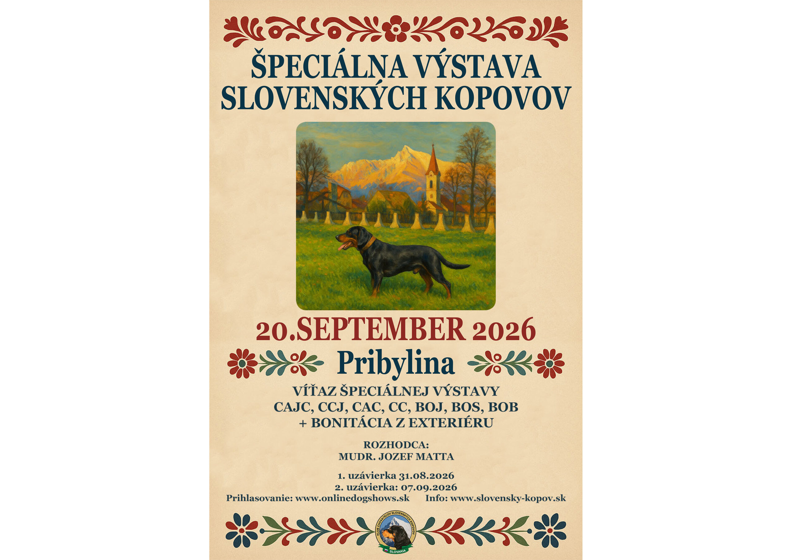 Read more about the article Špeciálna výstava slovenských kopovov – (CAC) 20.09.2026 Pribylina – propozície + BONITÁCIA Z EXTERIÉRU